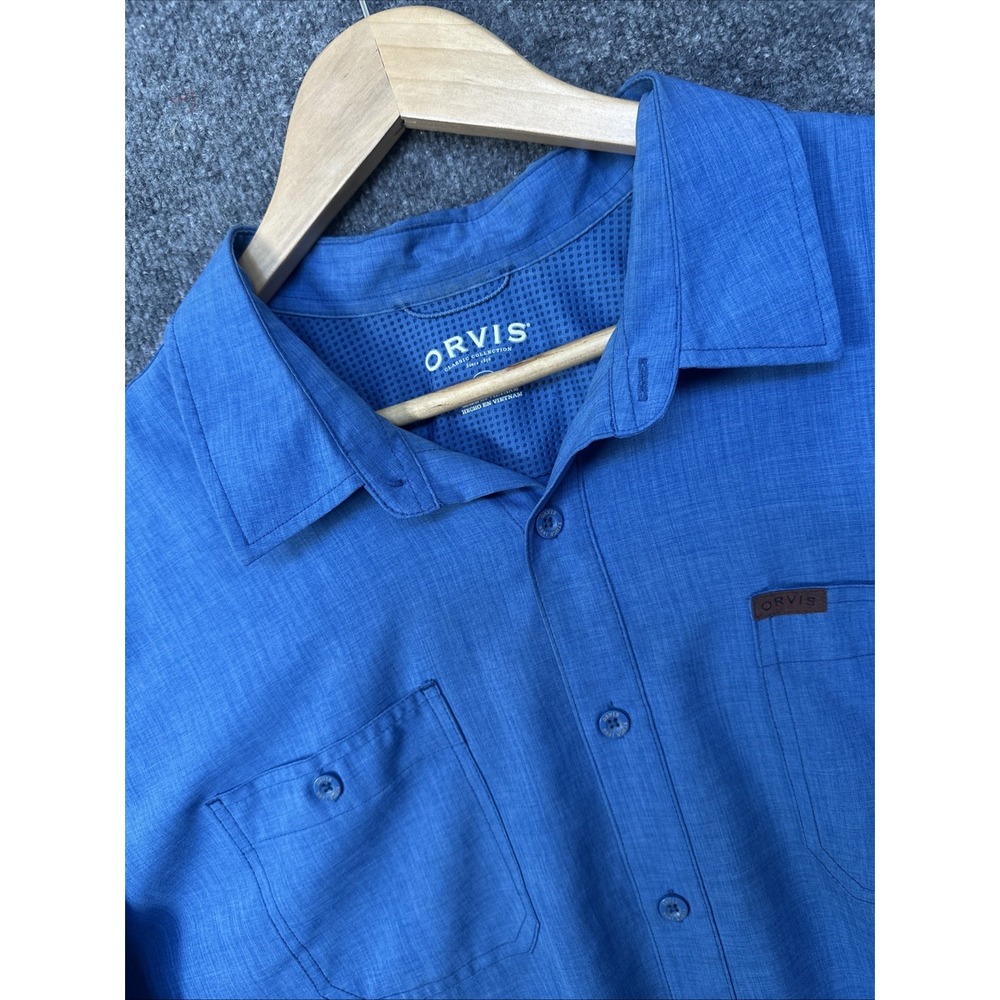 Orvis Perfect Fit Shirt Mens XXL Blue Lightweight Tech Button Up Fishing Outdoor